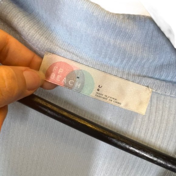 Free People Beach Blue Button Up Long Sleeve Ribbed Linen Blend Oversized Top La - Picture 3 of 7